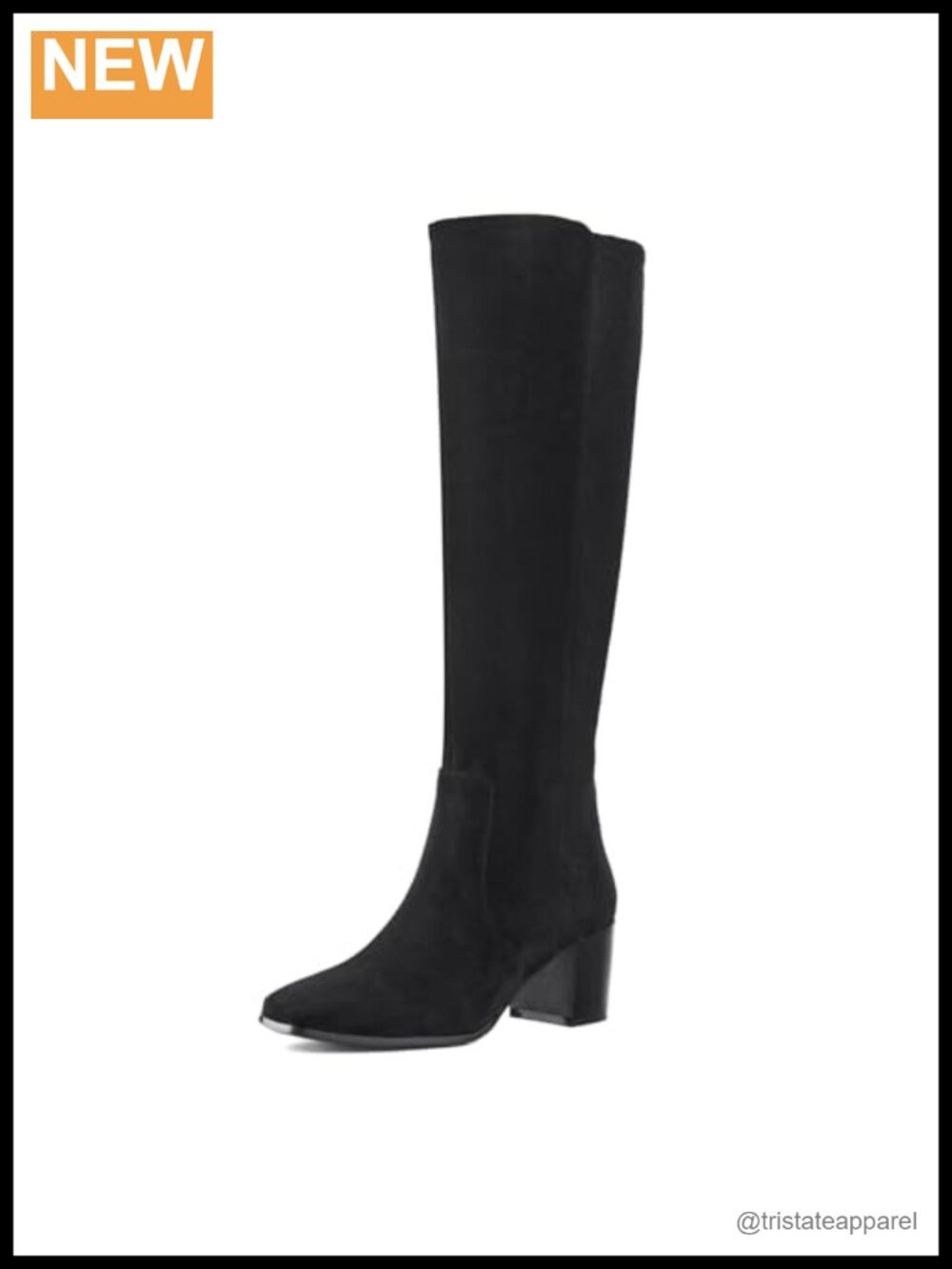 Women's Knee High Boots Square Toe Mid Chunky Block Heeled Tall Boots Side